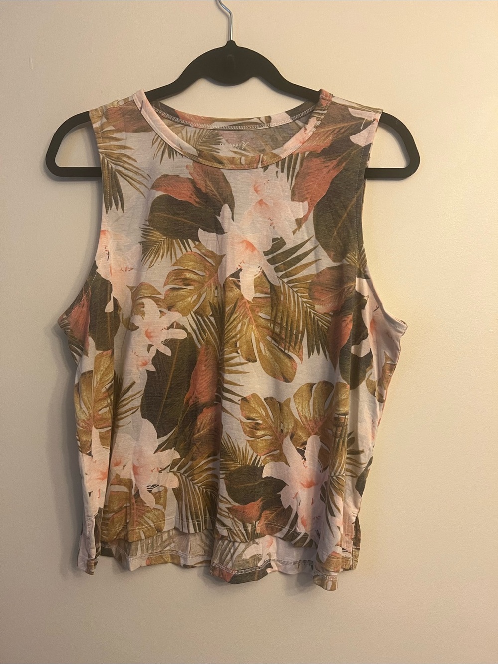 Old Navy Tropical Print Tank Top in Olive Green & Blush